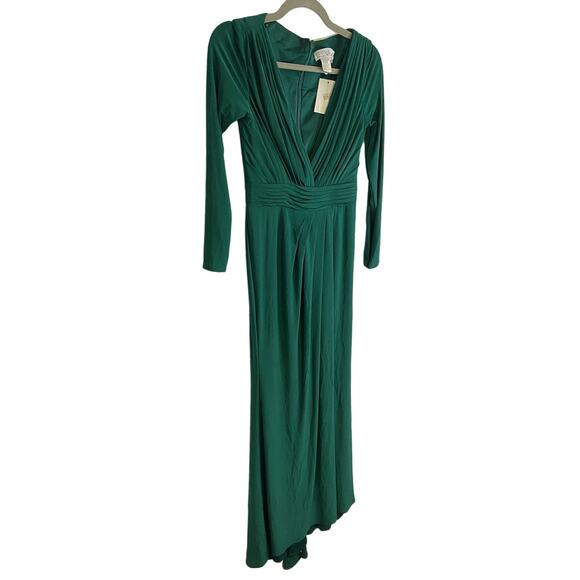 Ieena for Mac Duggal 26554 High Slit Long Sleeve Gown Maxi Emerald Green Size 0 - Picture 10 of 13